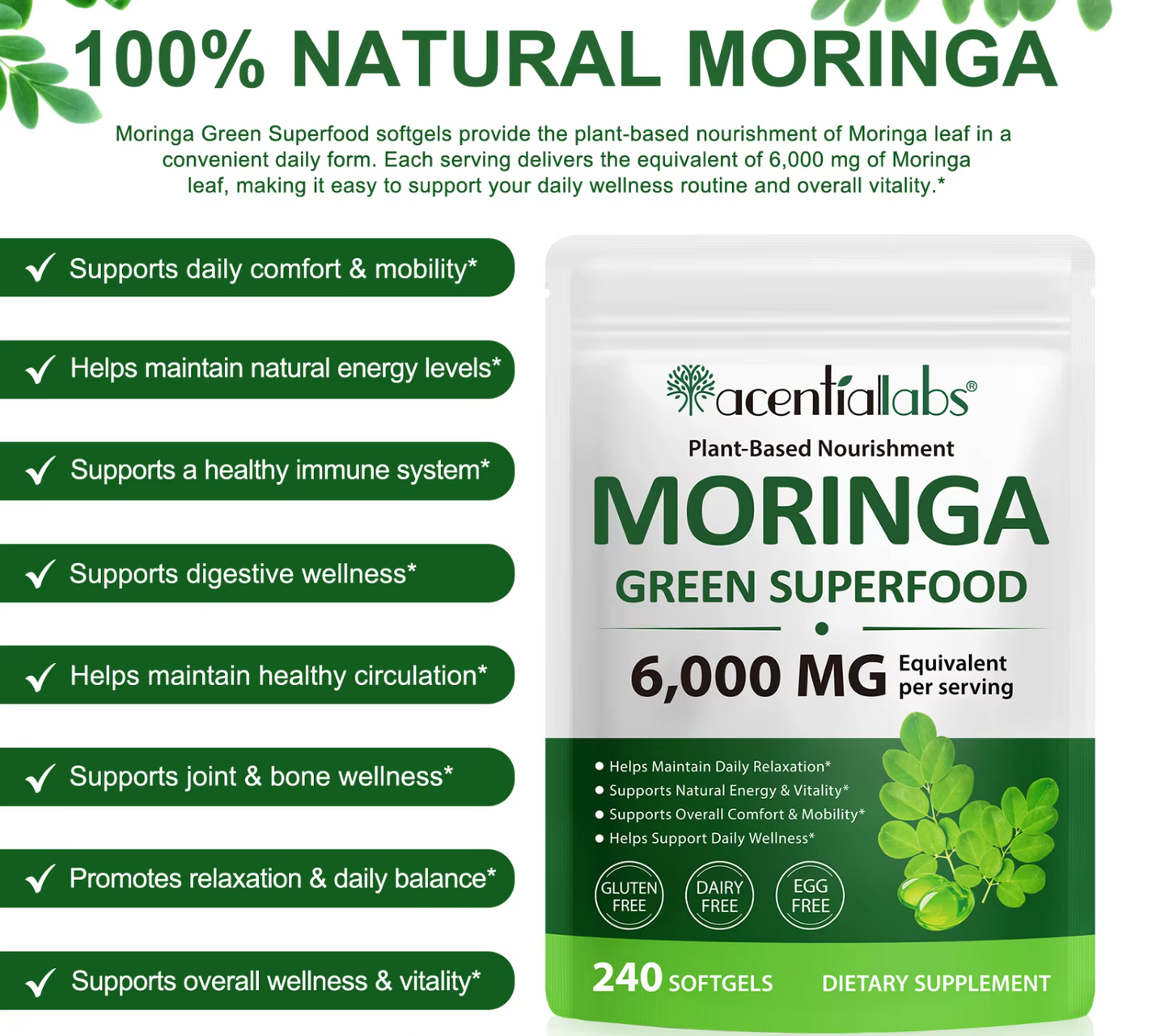 Pure Moringa Leaf Softgels Capsules